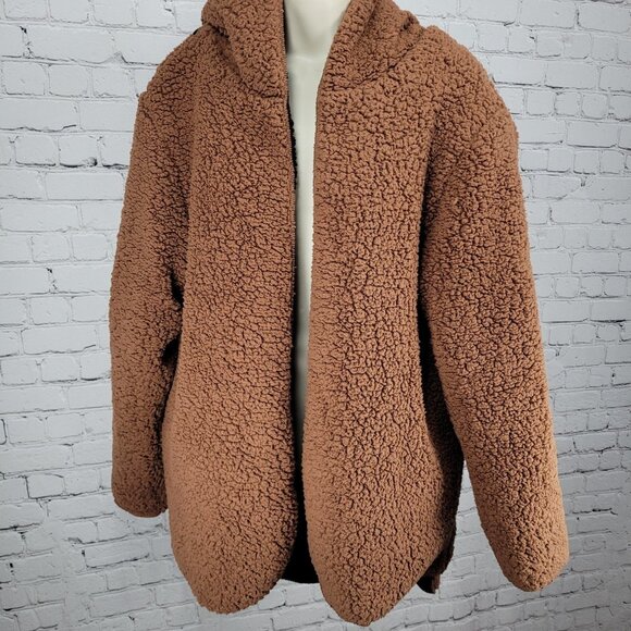 Urban Outfitters Black Soft Sherpa Fleece Oversized Open Hoodie Jacket Size M/L - Picture 5 of 14